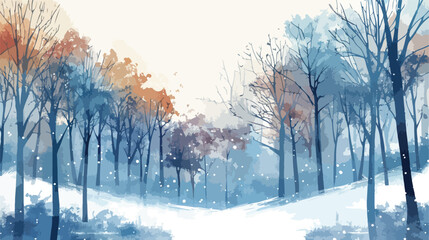 Winter forest watercolor forest landscape. Vector illustration