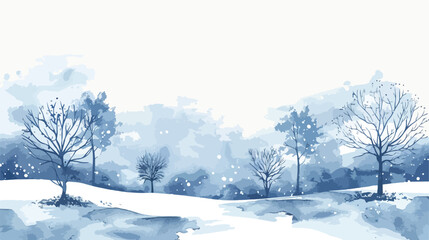 Winter indigo blue watercolor landscape. Vector illustration