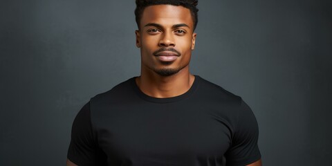 Fototapeta premium Portrait of a Handsome African American Man Wearing a Black T Shirt