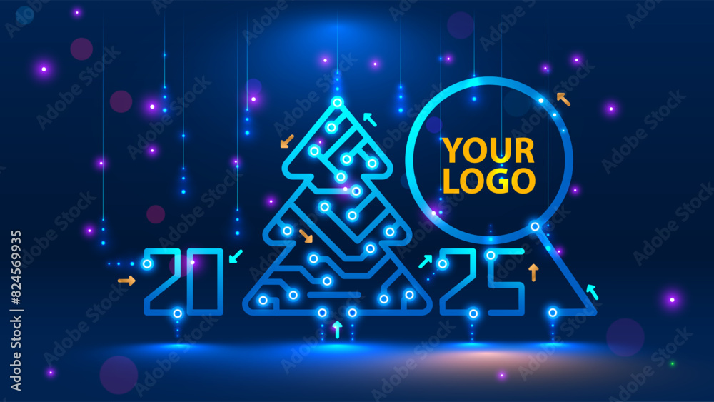 Leinwandbilder template new year and happy christmas cards in the style of new technology. christmas tree, 2025 yea