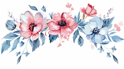 Wreath border with watercolor flowers hand painting