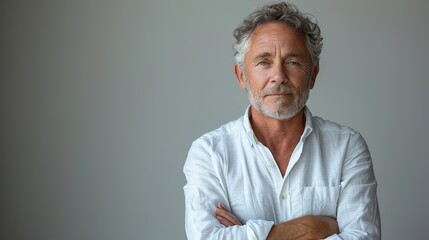 portrait of a mature businessman standing on white background stock photo
