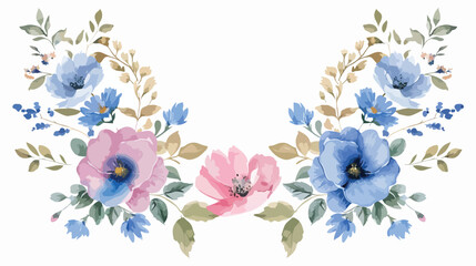 Wreath border with watercolor flowers hand painting