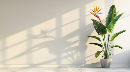 Strelitzia, flower with empty copy space, solid background