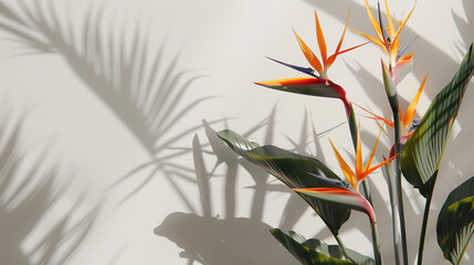 Strelitzia, flower with empty copy space, solid background
