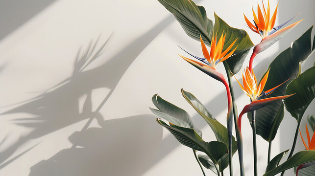 Strelitzia, flower with empty copy space, solid background