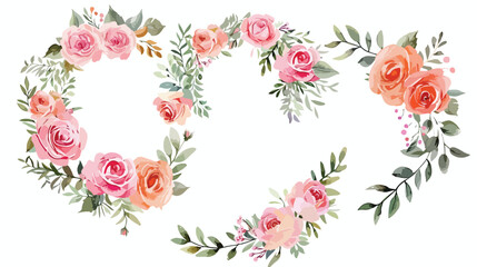 Wreath Four  floral frames watercolor flowers roses.