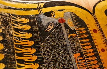 Nut, the Goddess of the Sky and Heavens arching over the earth in this beautiful image on the vaulted ceiling in the Tomb of Seti I, KV17 at the Theban necropolis in the Valley of Kings in Luxor,Egypt