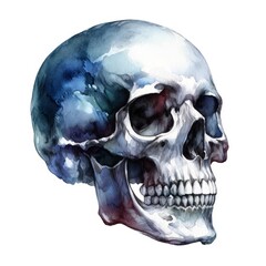 Obraz premium Watercolor Skull Art - Blue and White Skull Illustration
