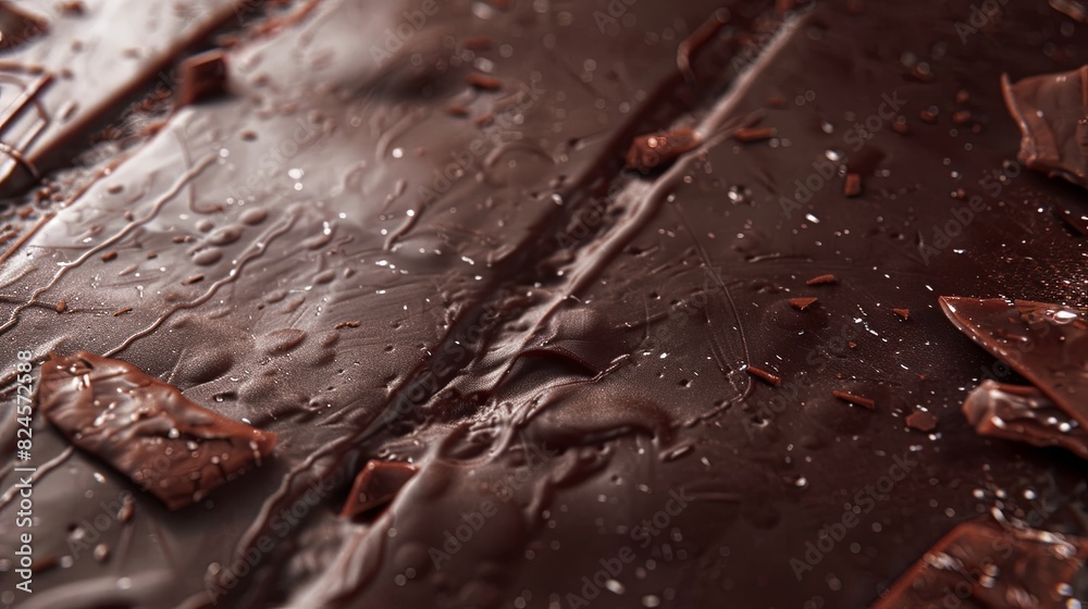 Poster Detailed close-up of a perfectly even dark chocolate bar with visible break lines. Generative AI