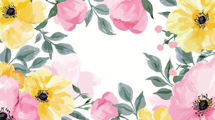 Yellow pink floral watercolor border for wedding birt