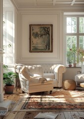 Obraz premium Beautiful Living Room Interior Design With Large Windows