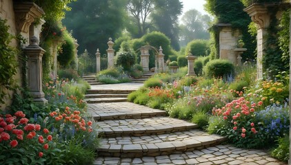 Serene Garden Path with Vibrant Flora