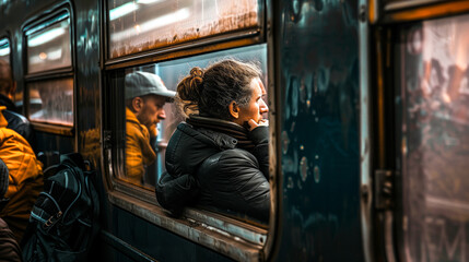 Passengers looking out from the windows