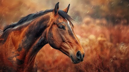 Portrait of a bay horse with warm blood
