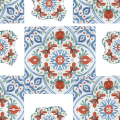 Coffee grains branch with leaves hand drawn cappuccino morning Americano cup tile Italian watercolor set