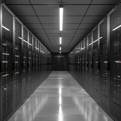 Fototapeta premium Server room with rows of server racks