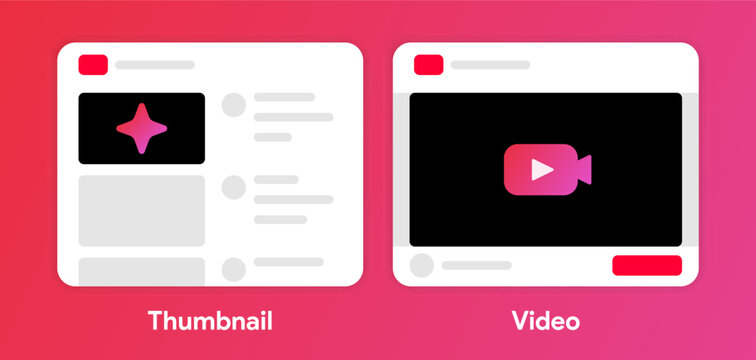 YouTube thumbnail mock-up. Vimeo preview cover image. Video player interface. Blog podcast template. Intro banner snapshot. Initial frame. Vector illustration.