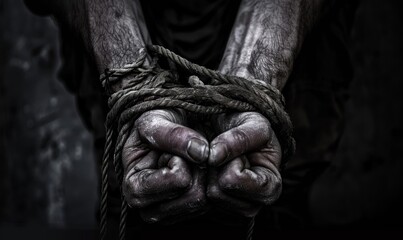 Fototapeta premium Person with Bound Hands Symbolizing Captivity and Oppression 