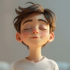 Smiling Boy With Closed Eyes Cartoon Illustration