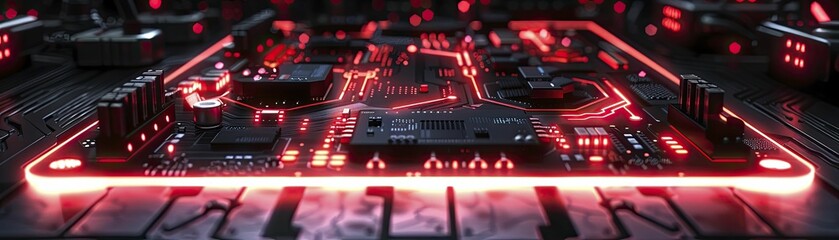 Obraz premium Innovative Digital Portal, Neon design with motherboard features for futuristic tech showcases