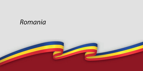3d ribbon with national flag Romania isolated on white background