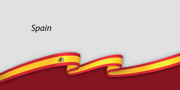 3d ribbon with national flag Spain isolated on white background