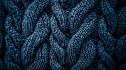 The background is dark blue with a knitted fabric texture