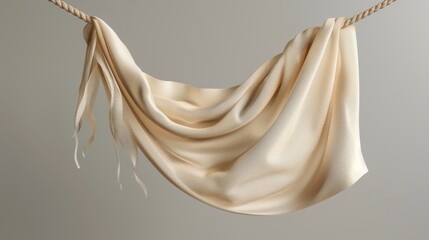 The handkerchief hangs from a rope made of real fabric in a beige color