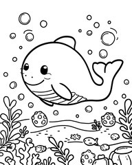 a cartoon whale swimming in the ocean with bubbles and bubbles