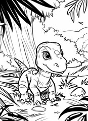 a black and white drawing of a baby turtle in the jungle