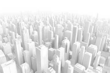 A highly detailed 3D model of a cityscape in pristine white, showcasing buildings, streets, and infrastructure with intricate precision