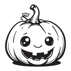 Cartoon halloween pumpkin icon, black vector illustration on white background