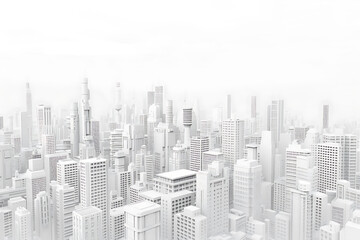 A highly detailed 3D model of a cityscape in pristine white, showcasing buildings, streets, and infrastructure with intricate precision