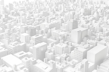 A highly detailed 3D model of a cityscape in pristine white, showcasing buildings, streets, and infrastructure with intricate precision