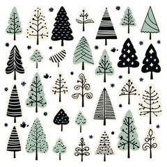 Simple christmas pine tree icons set, black vector illustration on white background