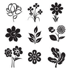 Collection of flat flower logo designs, vector illustrations on white background