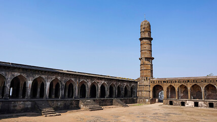 Inside View of Aseergarh Mosque and Minar, Aseergarh Fort, Burhanpur, Madhya Pradesh, India.