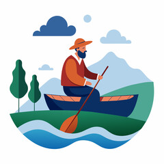 A fisherman in a boat vector illustration