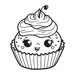 Cupcake doodle design, black vector illustration on white background
