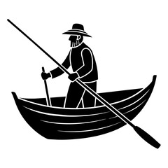 Fototapeta premium A fisherman in a boat silhouette vector illustration