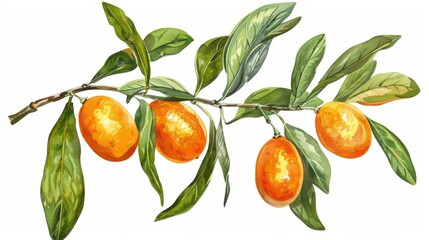 Isolated kumquat on transparent background, old botanical illustration