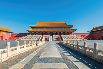 The Forbidden City in Beijing with its traditional Chinese architecture and vast courtyards