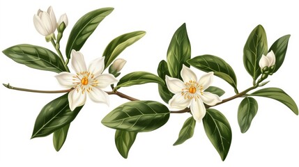 Obraz premium The flower of neroli isolated on a transparent background, a botanical illustration from the old era