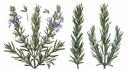 Fototapeta premium A rosemary plant isolated on a transparent background, an old botanical illustration