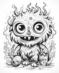 a black and white drawing of a monster with a big eyes