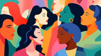 Colorful illustration of a group of women. International Womens Day concept.