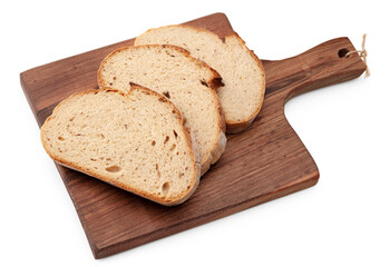 sliced freshly baked bread on dark wooden background. clipping path