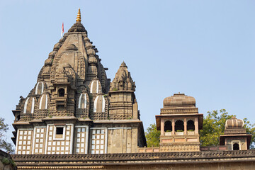 Fototapeta premium Shikhara of Ahilyadevi Holkar Samadhi Temple, Maheshwar Fort, Madhya Pradesh, India.