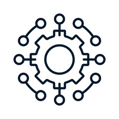 The concept of improving and updating the system. Adaptation and integration of electronic technologies. Vector linear icon isolated on white background.